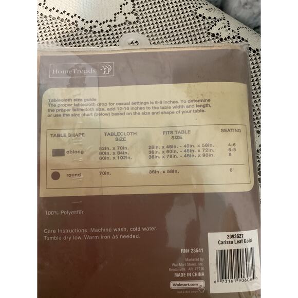 NWT Home Trends Gold Tablecloth Oblong 60” x 102” Carissa Gold Leaf - Picture 4 of 9